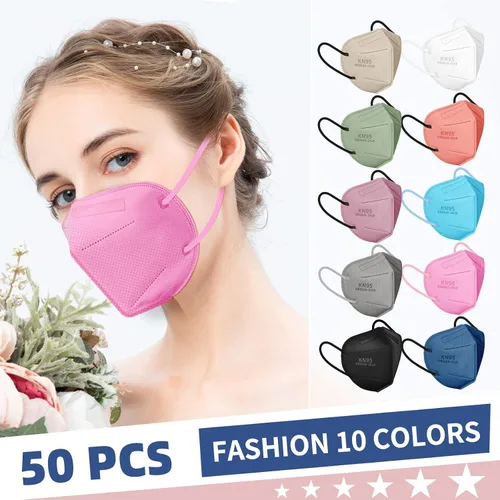 Miniatura 4 de FENFEN Mascarillas KN95 para adultos, paquete de 50 mascarillas KN95 desechables de 10 colores, 5 capas transpirables envueltas individualmente