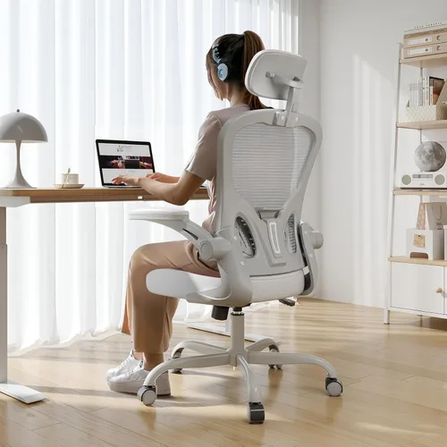 Silla de Oficina Ergonómica para Escritorio, Capacidad de 330 Libras, Silla de Computadora de Respaldo Alto para Largas Horas Cómoda, Silla Gris