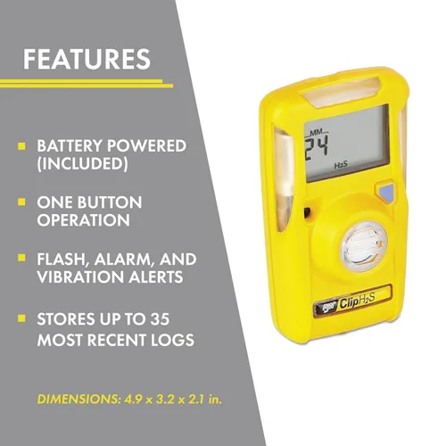 Miniatura 2 de BW Technologies/Honeywell Analytics BWC2-H BW Clip detector de gas único, sulfuro de hidrógeno (H2S), amarillo