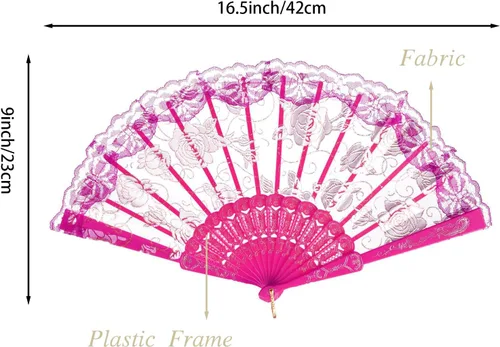 Miniatura 3 de QIRMIZI 30 abanicos de mano plegables de seda, abanicos de seda, abanicos de rosa profundo, perfectos para bodas, fiestas y bailes, rosa oscuro
