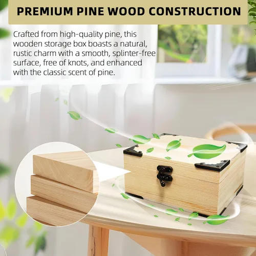 Miniatura 4 de Caja de madera sin pintar sin terminar de 6.7 x 5.1 x 3.1 pulgadas, con tapa con bisagras para manualidades, almacenamiento de joyas, caja de pino