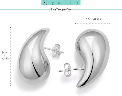 Miniatura 6 de Qyalie Aretes de aro de oro grueso para mujer, aretes de lágrima de moda, grandes, gruesos, ligeros, chapados en oro de 18 quilates, joyería