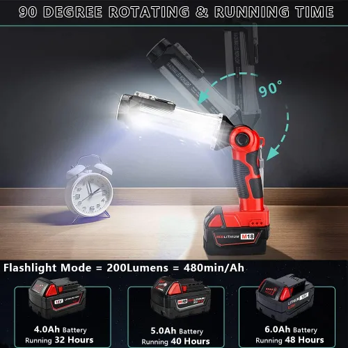 Miniatura 4 de Luz de trabajo LED inalámbrica compatible con batería Milwaukee de 18V, Hiesuan linterna de camping portátil de 35W 2000LM para exteriores