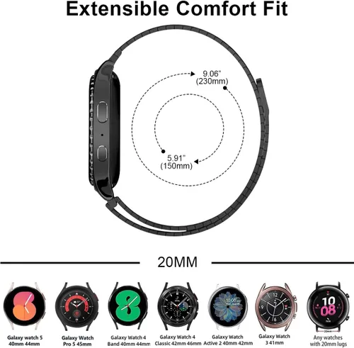 Miniatura 8 de Compatible con Samsung Galaxy Watch 7/6/5/4/FE 1.732 in 1.575 in/Galaxy Watch 5 Pro 1.772 in/Watch 4/6 Classic 1.850 in 1.811 in 1.693 in 1.654