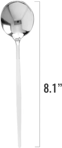 Miniatura 2 de Cucharas de plástico desechables plateadas con mango blanco, paquete de 240 cubiertos resistentes de 8.1 pulgadas sin BPA, elegantes cucharas