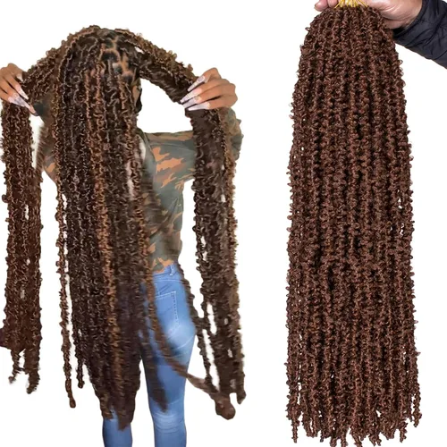 Miniatura 38 de ZRQ Butterfly Locs Cabello de Ganchillo Corto 6 Paquetes Negro Cabello Bob de Ganchillo 8 Pulgadas Locs Sintéticos Desordenados Desgastados Trenzas