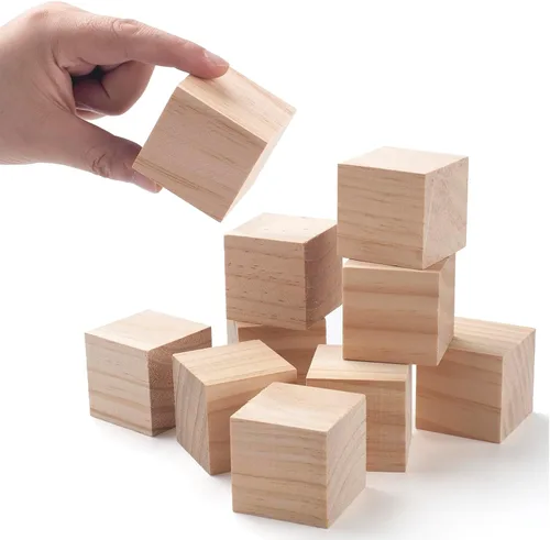 Miniatura 3 de Cubos de madera para manualidades, 2 pulgadas, 10 bloques de madera grandes en blanco para manualidades y decoración, cuadrados sólidos naturales