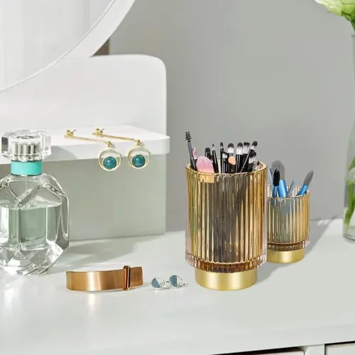 Miniatura 2 de Soporte para brochas de maquillaje de vidrio, soportes dorados para cepillos de dientes, lindo soporte para tazas de brochas de maquillaje