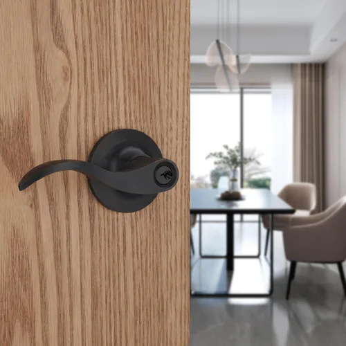 Miniatura 4 de picaporte con forma de onda y cerradura para puerta de entrada o armario, negro
