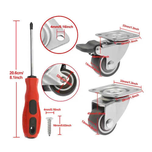 Miniatura 5 de Luomorgo Paquete de 4 ruedas giratorias de goma de 1.25 pulgadas con placa superior de 360 grados, ruedas de capacidad total de 140 libras