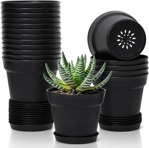 T4U Macetas de Flores 18-Pack, Maceta de 5 Pulgadas con Platillo y Agujero de Drenaje, Macetas de Plástico Duraderas, Macetas Pequeñas para Plantas,