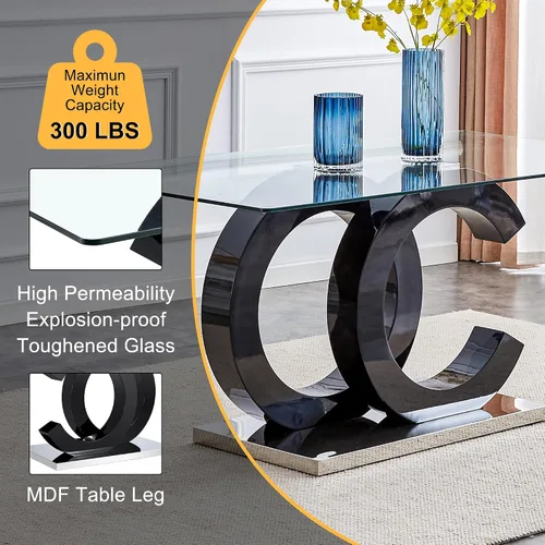 Miniatura 4 de Juego de mesa de comedor Ebullient para 6, juego de mesa de comedor de 7 piezas, tapa de mesa de cristal templado, mesa moderna de comedor con 6