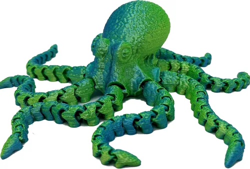 Miniatura 28 de Pulpo impreso en 3D – Personalizable, hecho a pedido Modelo animal articulado (pequeño, morado con tentáculos verde lima)