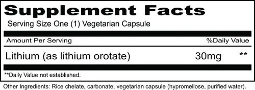 Miniatura 2 de Priority One Vitaminas Orotato de Litio 30mg 100 Cápsulas Vegetarianas