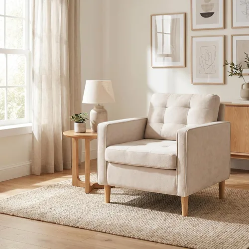 Miniatura 9 de STHOUYN Silla decorativa para sala de estar con patas de madera maciza, silla de lectura moderna de mediados de siglo para dormitorio, sillón cómodo