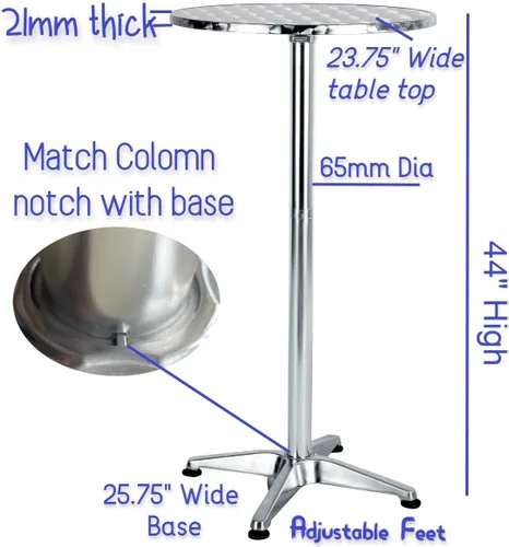 Miniatura 3 de BTEXPERT Juego de 2, Mesa redonda de aluminio para interiores y exteriores de 23.75" de altura de barra de restaurante de 44" de altura fija