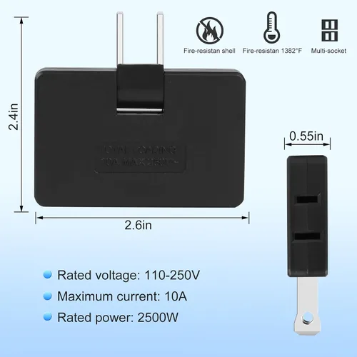 Miniatura 2 de Romeda Paquete de 3 Extensores de Tomacorriente de Pared Plana de CA Adaptador de Enchufe Plano, Adaptador de Pared Plegable de 3 Vías Multi Enchufe