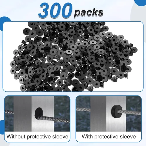 Miniatura 3 de Juego de 300 barandillas de cable, fundas protectoras de ojales de goma, fundas protectoras de poste negras de 1/8 pulgadas para cuerda de alambre