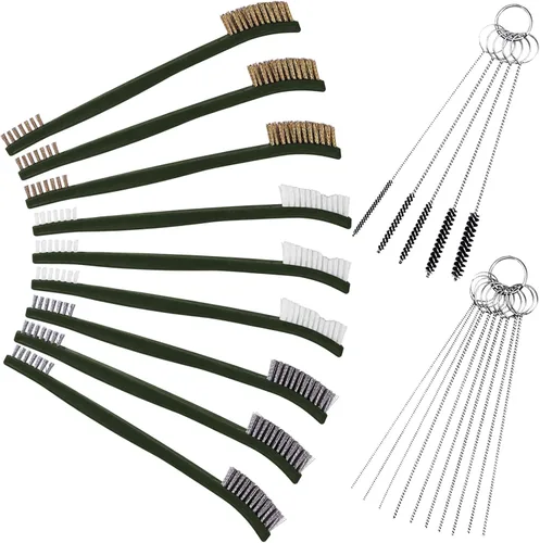 Miniatura 2 de FineGood Juego de 9 cepillos de alambre - Kit limpiador de carbohidratos con 3 latones, 3 acero, 3 cepillos de nailon para detalles de automóviles