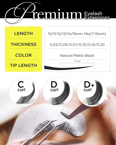 Miniatura 5 de BEYELIAN Extensiones de pestañas de 0.002 in, rizo C de 0.394 pulgadas, bandeja de color negro mate natural, extensiones de pestañas con volumen