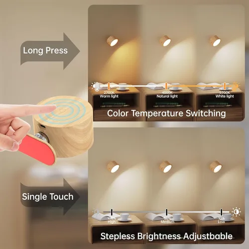 Miniatura 2 de AKSDA Juego de 2 apliques de pared que funcionan con pilas, luces de pared LED magnéticas inalámbricas con 3 temperaturas de color y control táctil