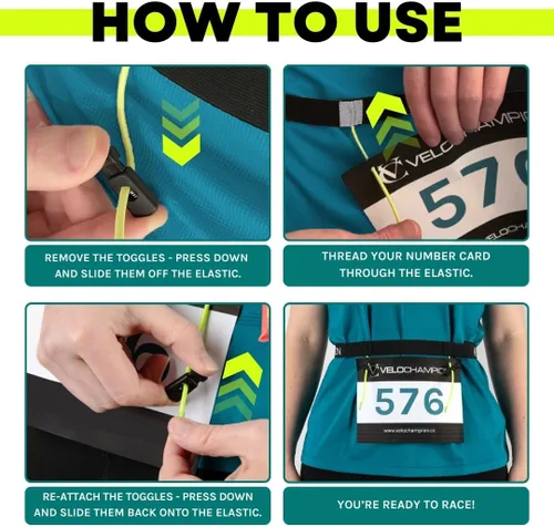 Miniatura 6 de VeloChampion Cinturón Riñonera para Correr – Ajuste Elástico Extensible para Triatlón, Maratón, Ciclismo y Soporte de Número de Carrera, Negro