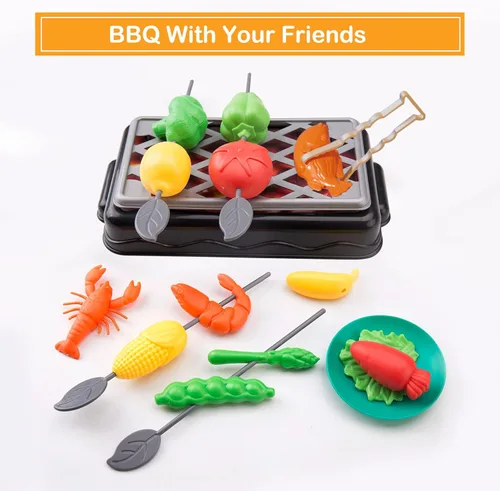Miniatura 7 de 105 piezas de accesorios de juguete de cocina para niños, juego de cocina de camping y barbacoa para niños pequeños, juego de ollas, sartenes, Blanco