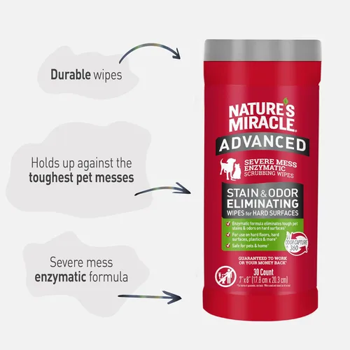 Miniatura 5 de Nature's Miracle Toallitas Avanzadas para Eliminar Manchas y Olores para Superficies Duras, 30 Unidades, Fórmula Enzimática Elimina los Desórdenes