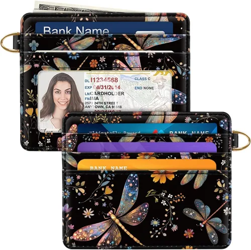 Miniatura 33 de Bolsillo frontal minimalista delgado con bloqueo RFID para tarjetas de crédito, cartera pequeña, bonita funda para tarjetas para mujeres, beige