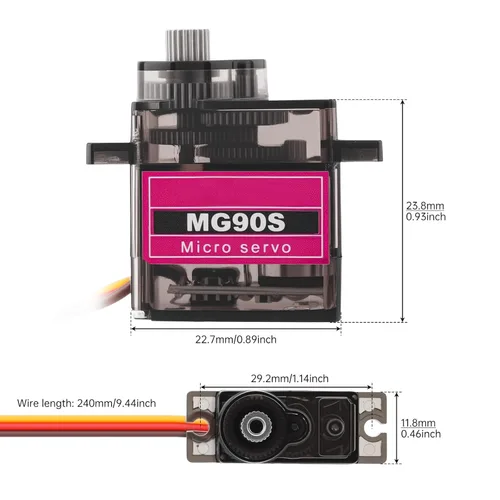 Miniatura 2 de Paquete de 2 micro servomotores MG90S con engranaje de metal 9G para helicóptero, avión, barco, robot inteligente, controles de automóvil