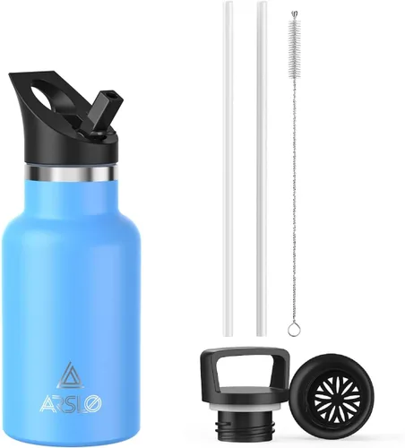Miniatura 10 de Botellas de agua de doble pared de acero inoxidable, botella aislada al vacío con tapa con popote, botella de agua aislada mantiene el agua fría