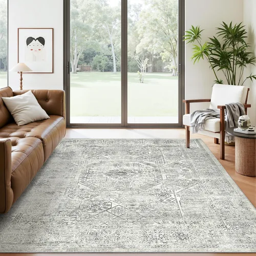 Miniatura 37 de Alfombra de pasillo Soalmost 2'6" x 10' lavable, alfombra antideslizante para cocina, baño, lavandería, alfombras vintage ultra delgadas para Beige