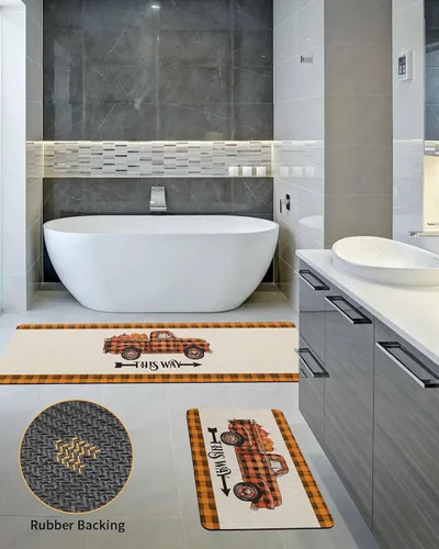 Miniatura 5 de Tapete de baño a cuadros para bañera, antideslizante, de secado rápido y absorbente, de tierra de diatomeas, fregadero de cocina, tapete rústico