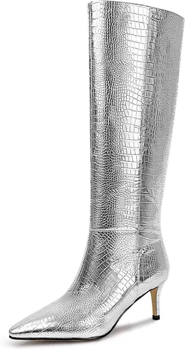 Miniatura 19 de wetkiss Botas altas hasta la rodilla para mujer, con tacón de gatito y diseño de punta puntiaguda, clásicas y sexys