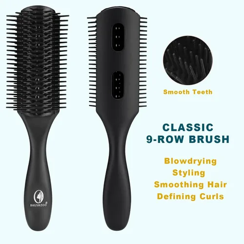 Miniatura 3 de BRUSHZOO - Juego de cepillos desenredantes para mujeres, hombres y niños, desenredante y masaje de cabello, cepillo de pelo rizado para cabello Negro