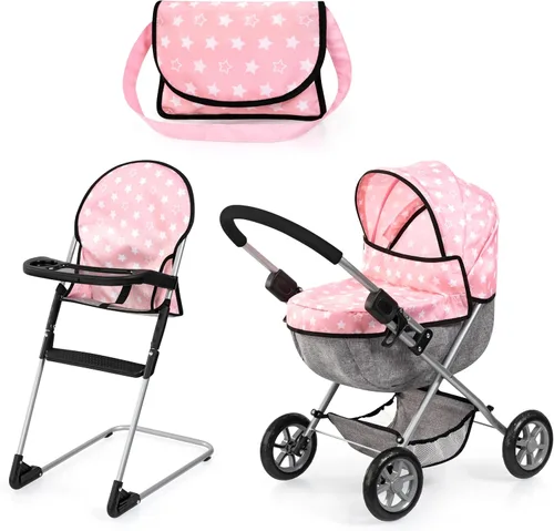 Miniatura 9 de Bayer Juego de cochecito y accesorios para cochecito de muñeca, muñeca de 18 pulgadas, azul, corazones rosados, incluye manta y bolsa de hombro