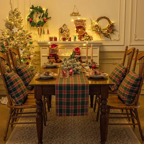 Miniatura 6 de Softalker Camino de mesa de tartán de Navidad a cuadros, color verde, resistente a las manchas, lavable, decoración de mesa de invierno