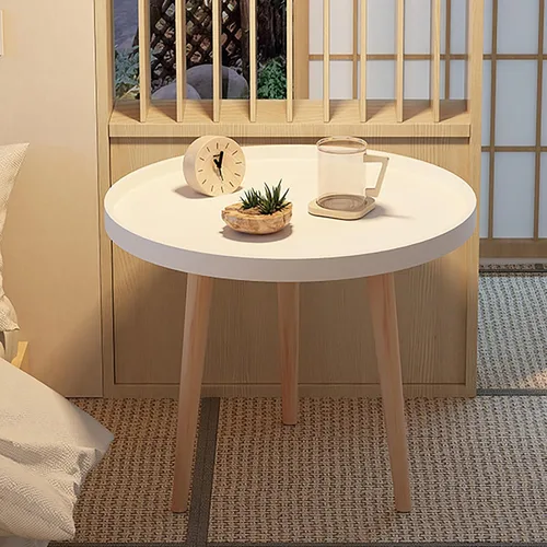 Miniatura 10 de Mesa auxiliar redonda, bandeja para mesita de noche, mesa auxiliar para sala de estar, dormitorio, espacios pequeños, patas de haya