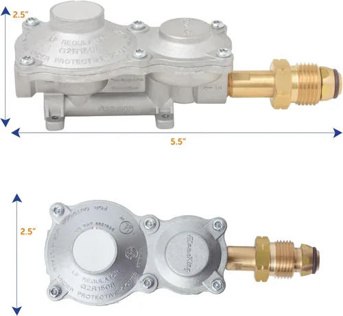 Miniatura 2 de Flame King - Regulador de propano LP de 2 etapas montado horizontalmente de 160,000 BTU con POL para casas rodantes, furgonetas, remolques