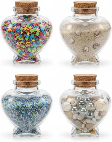 SUPVOX 4 botellas de cristal en forma de corazón con tapas de corcho, tarros de recuerdo de 5.4 onzas para luna de miel, arena, boda, aniversario,