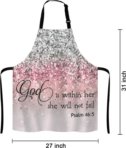Miniatura 2 de Salmo 46:5 God is Within Her,She Will Not Fall- Delantal con versículo bíblico para el hogar, cocina, impermeable, cocina, horneado, jardinería