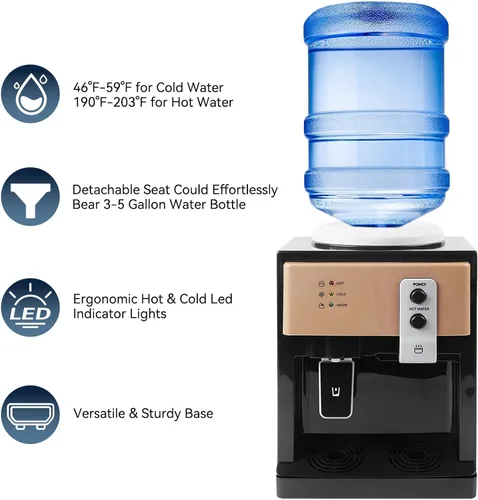 Miniatura 3 de Dispensador de agua caliente y fría, dispensador de enfriador de agua de carga superior de 5 galones, 3 ajustes de temperatura, dispensador