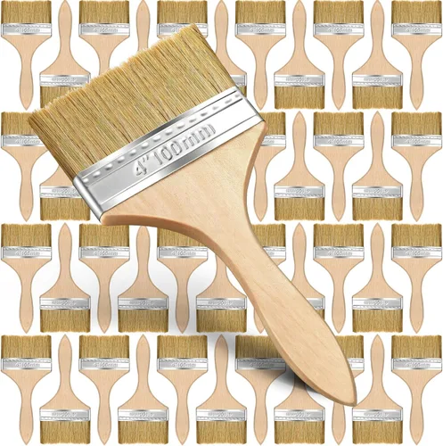Remerry 96 pinceles de pintura de 4 pulgadas a granel, pinceles de cerdas naturales con mango de madera, aplicadores de arte plano para pared,