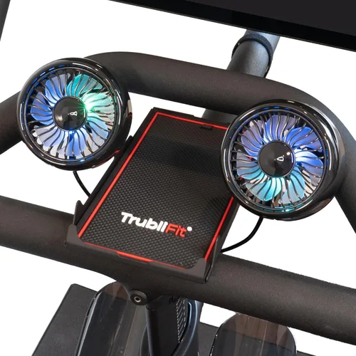 Ventiladores de bicicleta dobles con bandeja de teléfono para bicicleta Peloton - Soporte de teléfono totalmente metálico - No requiere baterías -