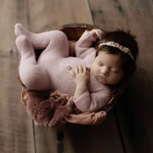 Miniatura 4 de Accesorio de Fotografía para Recién Nacido Conjuntos para Niñas Mameluco de Encaje para Recién Nacido con Diadema Disfraz de Princesa Infantil