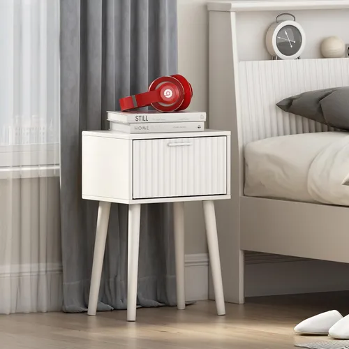 Miniatura 5 de LAATOOREE Juego de 2 mesitas de noche, mesa auxiliar pequeña, mesita de noche con puerta acanalada, pies de madera maciza; mesa auxiliar moderna