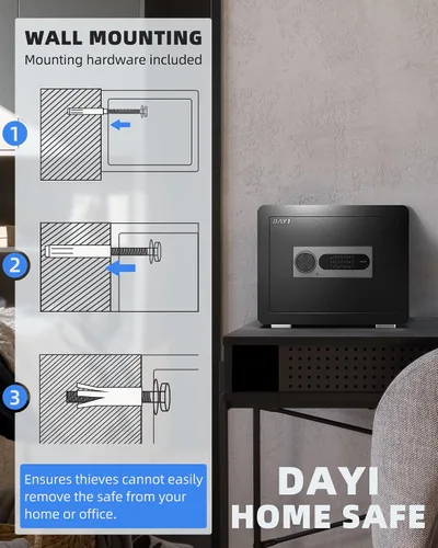 Miniatura 8 de DAYI - D-25 - Caja fuerte con bolsa ignífuga e impermeable para hogar o gabinete para dinero en efectivo y objetos de valor, con teclado electrónico
