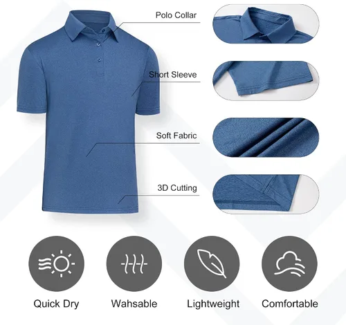 Miniatura 3 de MLYENX Polo para hombre de secado rápido atlético de golf informal de manga corta que absorbe la humedad