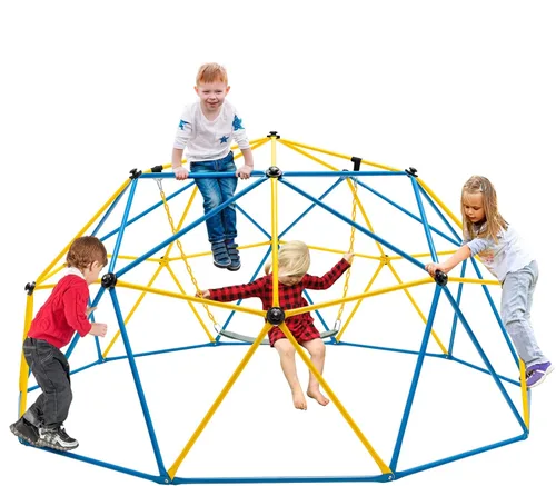 Miniatura 10 de HONEY JOY Cúpula de escalada con tobogán ondulado, barra de mono de gimnasio de la selva de 13.3 pies para patio trasero, juguetes de escalada al