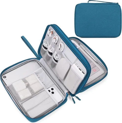 Miniatura 33 de FYY Organizador electrónico, organizador de cables de viaje, bolsa de transporte para accesorios electrónicos, portátil, impermeable, doble capa